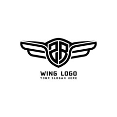 ZR initial logo wings, abstract letters in the middle of black