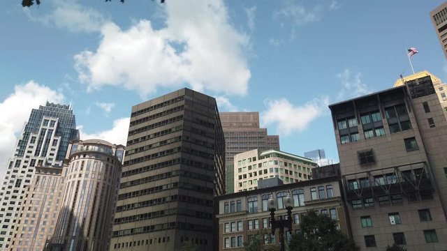 A slow motion shot of many tall buildings located in Central Boston. Shot in 4k 60 fps.
