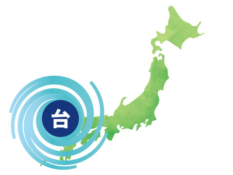 台風が日本に直撃しているイメージ