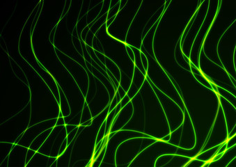 Abstract futuristic bright green neon wavy lines graphic design. Curved 3d flowing waves tech background. Vector illustration