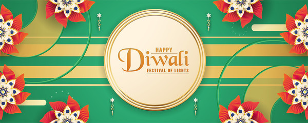 Diwali is festival of lights of Hindu, Indian for invitation background, web banner, advertisement. 3D Vector illustration design in paper cut and craft style.