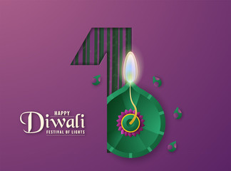 Diwali is festival of lights of Hindu, Indian for invitation background, web banner, advertisement. 3D Vector illustration design in paper cut and craft style.