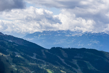 Bird view of the Whistler mountain in the morning from the top.