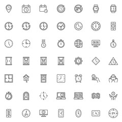 Clock time line icons set. linear style symbols collection, outline signs pack. vector graphics. Set includes icons as calendar date, watch, hourglass, timer, stopwatch, management, minute, 24 hour