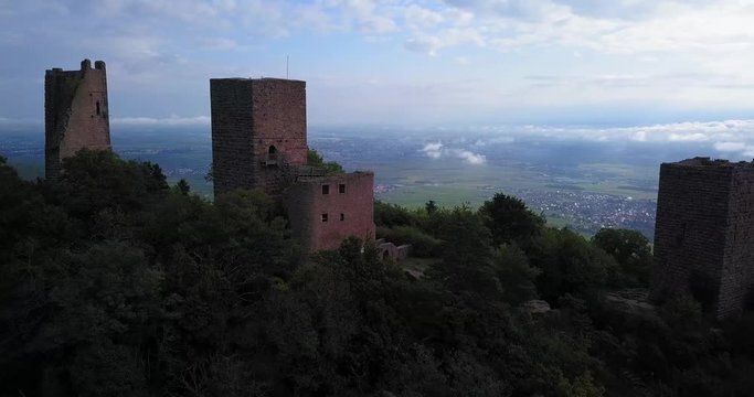 Flying Through the Three Castles of Eguisheim in Alsace-Lorraine, France