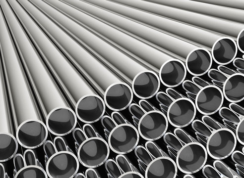 Metal industrial tubes. 3d illustration. 