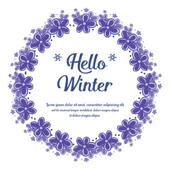 Fototapeta premium Pattern of card hello winter, with sketch art of purple flower frame. Vector