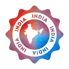 India low poly logo. Colorful gradient travel logo of the country in geometric style. Multicolored polygonal India rounded sign with map for your infographics.