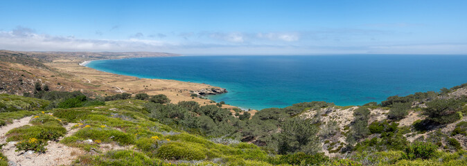 Torry Pines hike, near Ranch at Bechers Bay Pier on a sunny spring day, Santa Rosa Island, Channel Islands National Park, Ventura, California, USA