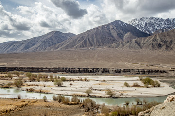 Indus valley is the largest valley of Ladak, Lah, India. River and water flows towards Pakistan.