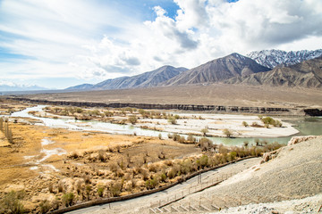 Indus valley is the largest valley of Ladak, Lah, India. River and water flows towards Pakistan.