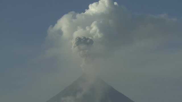 Ash And Steam Erupt From Crater Of Mayon Volcano