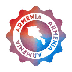 Armenia low poly logo. Colorful gradient travel logo of the country in geometric style. Multicolored polygonal Armenia rounded sign with map for your infographics.