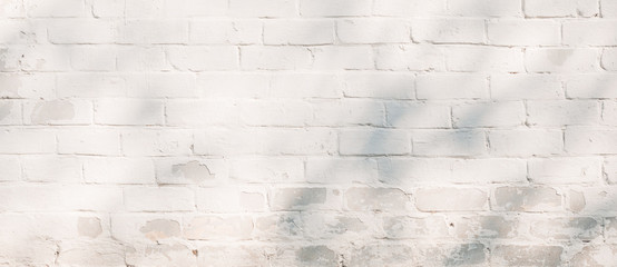 White painted brick wall texture background.