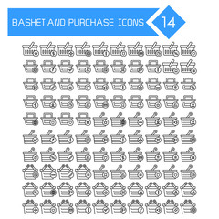 shopping basket and purchase icons set line design