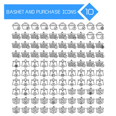 shopping basket and purchase icons set line design