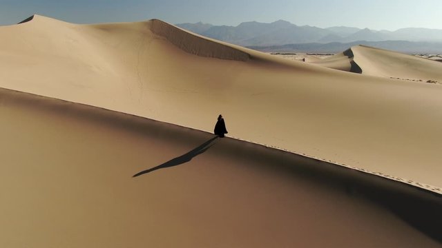 Woman at Mesquite Sand Dunes Aerial