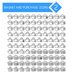 shopping basket and purchase icons set line design