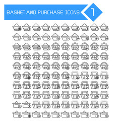 shopping basket and purchase icons set line design