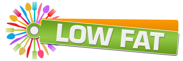 Low Fat Green Orange Colorful Spoon Fork Knife Circular Label 