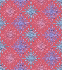 Seamless pink banner with colorful snowflakes