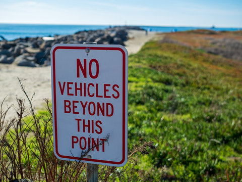 No vehicles beyond this point protecting a beach and sand nature pathway