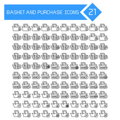 shopping basket and purchase icons set line design