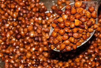 the food is frying in oil