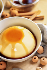 Flan, traditional spanish dessert with cheese and caramel.