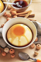 Flan, traditional spanish dessert with cheese and caramel.
