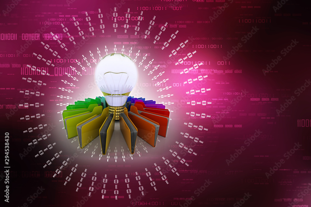 Poster 3d rendering led light bulb with folder