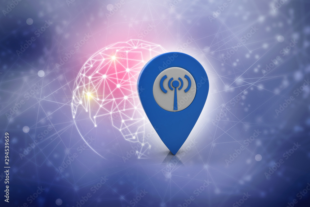 Fototapete 3d rendering red map pointer with world map
