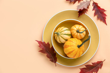 Autumn pumpkin decorative table setting concept