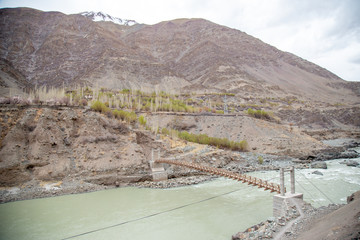 Leh Ladakh city view.  Beautiful amazing village in the valley with snow mountain at background....