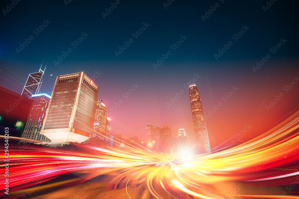 Wall mural light trails at Hong Kong night street,