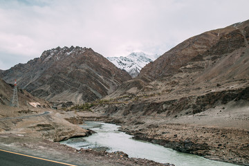 Panorama view of Indus valley,Lah, India. Indus Valley is the largest valley of Ladak. River and water flows towards Pakistan.