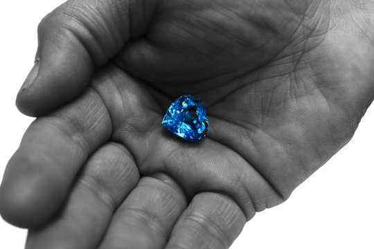 blue diamond cut heart, gemstone sapphire and aquamarine