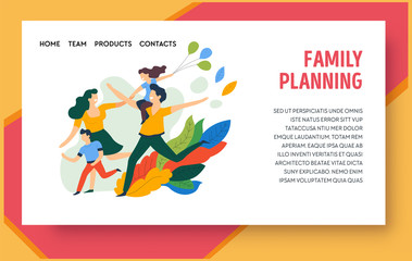 Family planning website design template with happy family and text