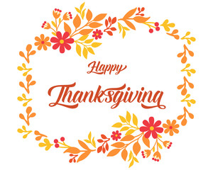 Handwritten thanksgiving background, with design element of autumn leaf floral frame. Vector