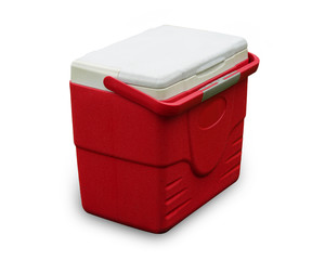 Big red ice bucket or cooler isolated on white background with clipping path. 
