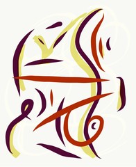 Abstract artsy line drawing in yellow and brown