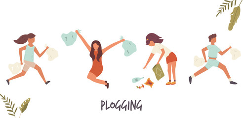 Young people girl doing plogging. Eco lifestyle.