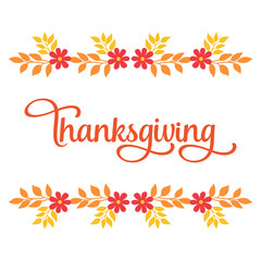 Invitation card lettering of thanksgiving, with various style of autumn leaf flower frame. Vector