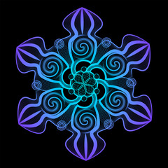 Geometric flower on a black background, color geometry, stylized flower, vector illustration