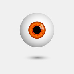 Funny Halloween greeting card monster orange eyes. Vector isolated illustration on light grey background