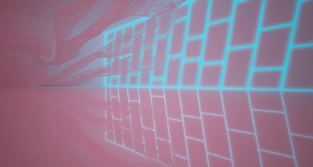 Abstract architectural smooth white interior of a minimalist wires with color gradient neon lighting. 3D illustration and rendering.