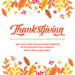 Template lettering of thanksgiving, with vintage autumn leaves frame. Vector
