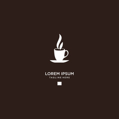 Coffee shop logo in white color. Coffee logo for coffee house or shop. Vector badge or logotype with cup. Vector Illustration .