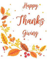 Template lettering of thanksgiving, with vintage autumn leaves frame. Vector