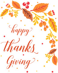 Banner text of thanksgiving, with style of autumn leaf flower frame elegant. Vector